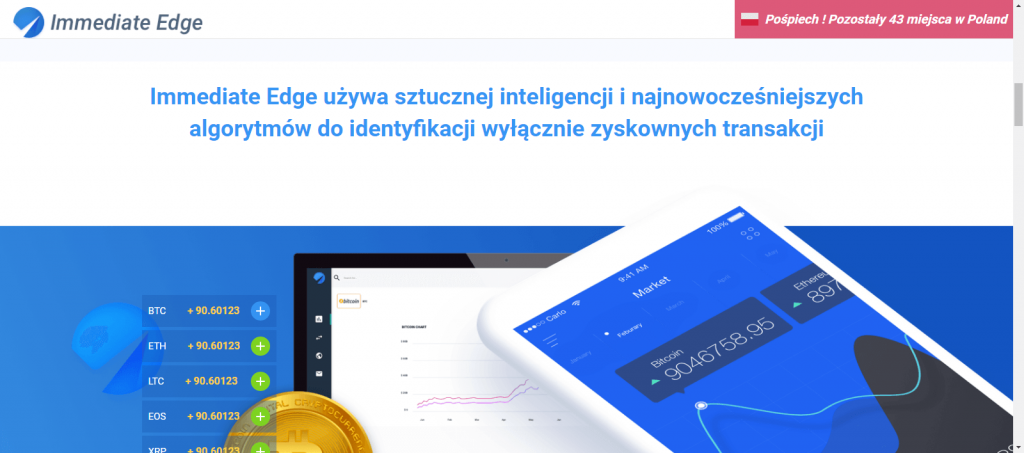 "Immediate Edge używa sztucznej inteligencji i najnowocześniejszych algorytmów do identyfikacji wyłącznie zyskownych transakcji" - głosi ściema na stronie scamu