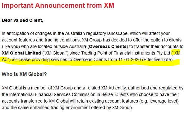 ogloszenie XM zmiana ASIC - Broker XM przenosi klientów poza Australię