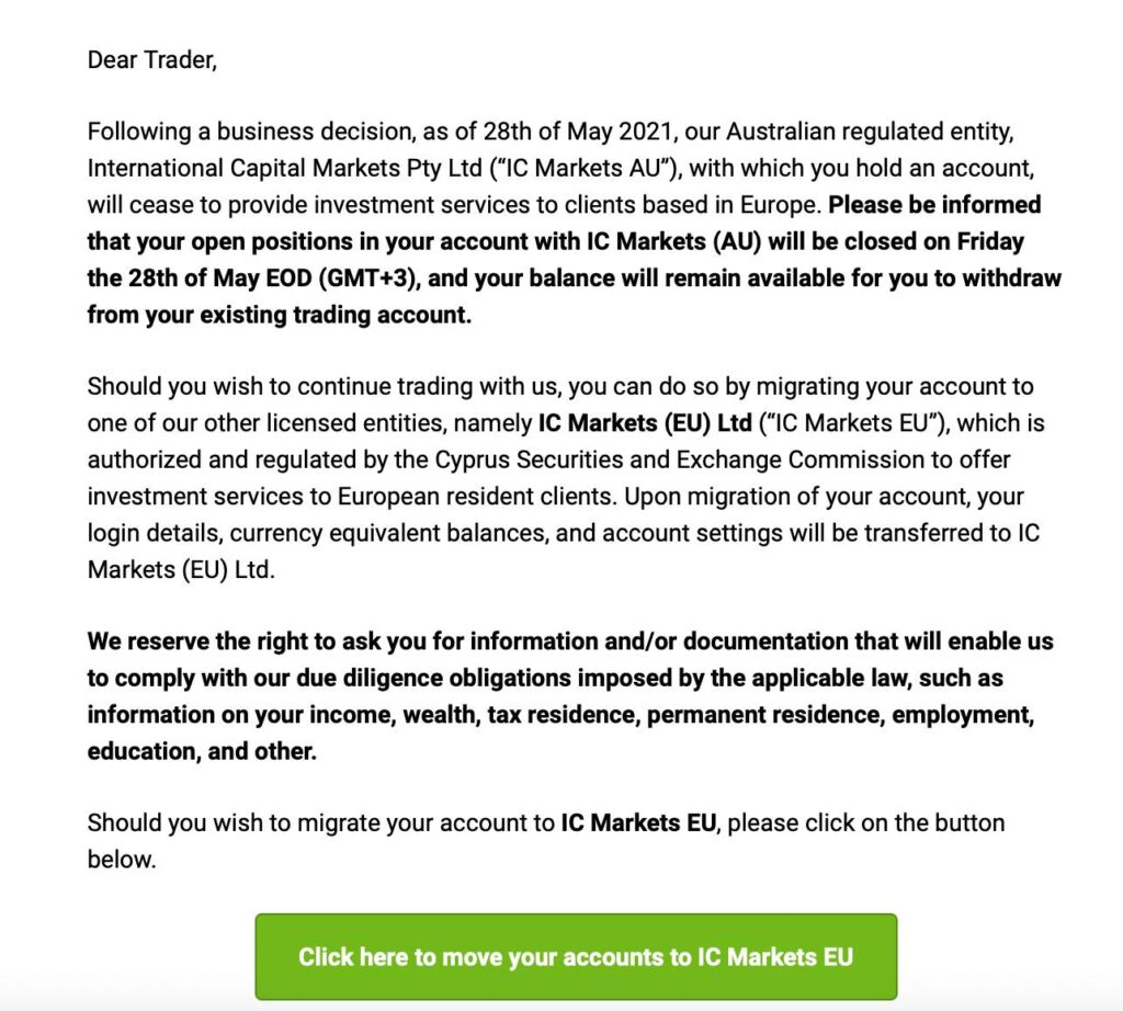 ic markets au kończy obsługę klientów z unii europejskiej